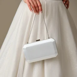 Perfect Bridal Wedding Handbags*Ebony Satin Box Clutch Bag Ivory