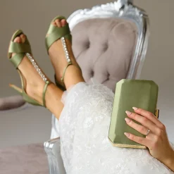 Perfect Bridal Prom Bags | Wedding Guest Bags*Ebony Satin Box Clutch Bag Olive Green