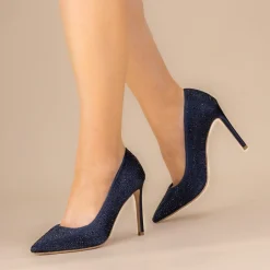 Perfect Bridal Sparkly Prom Shoes | Blue Prom Shoes*Electra Crystal Embellished High Heel Court Shoes Navy