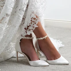 Perfect Bridal Wedding Shoes | Shoes For Dyeing*Ella Satin Keshi Pearl Ankle Strap Court Shoes Ivory