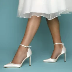 Perfect Bridal Wedding Shoes | Shoes For Dyeing*Ella Satin Keshi Pearl Ankle Strap Court Shoes Ivory
