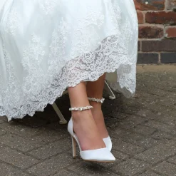 Perfect Bridal Wedding Shoes | Shoes For Dyeing*Ella Satin Keshi Pearl Ankle Strap Court Shoes Ivory