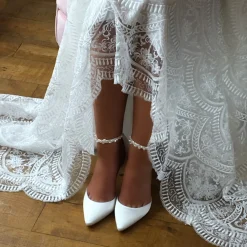 Perfect Bridal Wedding Shoes | Shoes For Dyeing*Ella Satin Keshi Pearl Ankle Strap Court Shoes Ivory