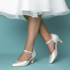 Perfect Bridal Wedding Shoes | Mid Heel*Elsa Satin Ankle Strap Wedding Shoes (Wide Fit) Ivory