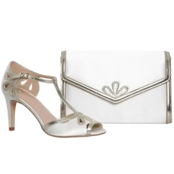 Perfect Bridal Wedding Guest Shoes | Wedding Shoes*Esme Dyeable Ivory Satin and Gold Shimmer T-Bar Shoes Ivory/ Gold