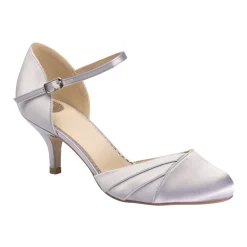 Perfect Bridal Mother Of The Bride Shoes | Mid Heel*Everly Satin Low Heel Ankle Strap Shoes Silver