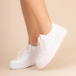 Perfect Bridal Wedding Shoes | Pearl Wedding Shoes*Ezra Pearl Embellished Platform Trainers Ivory