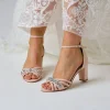 Perfect Bridal Sparkly Prom Shoes | Prom Sandals*Frankie Suede Crystal Strappy Block Heel Sandals Blush