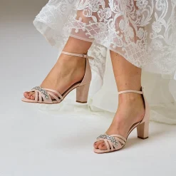 Perfect Bridal Sparkly Prom Shoes | Prom Sandals*Frankie Suede Crystal Strappy Block Heel Sandals Blush
