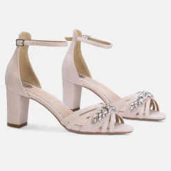 Perfect Bridal Sparkly Prom Shoes | Prom Sandals*Frankie Suede Crystal Strappy Block Heel Sandals Blush
