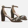 Perfect Bridal Party Shoes | Wedding Guest Shoes*Frankie Olive Suede Crystal Strappy Block Heel Sandals Olive Green
