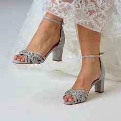 Perfect Bridal Party Shoes | Wedding Guest Shoes*Frankie Suede Crystal Strappy Block Heel Sandals Stone