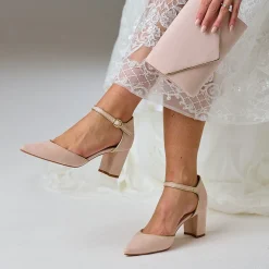 Perfect Bridal Pink Prom Shoes | Prom Shoes*Freya Suede Two Part Block Heel Court Shoes Blush