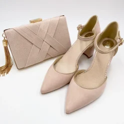Perfect Bridal Pink Prom Shoes | Prom Shoes*Freya Suede Two Part Block Heel Court Shoes Blush