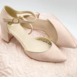 Perfect Bridal Pink Prom Shoes | Prom Shoes*Freya Suede Two Part Block Heel Court Shoes Blush