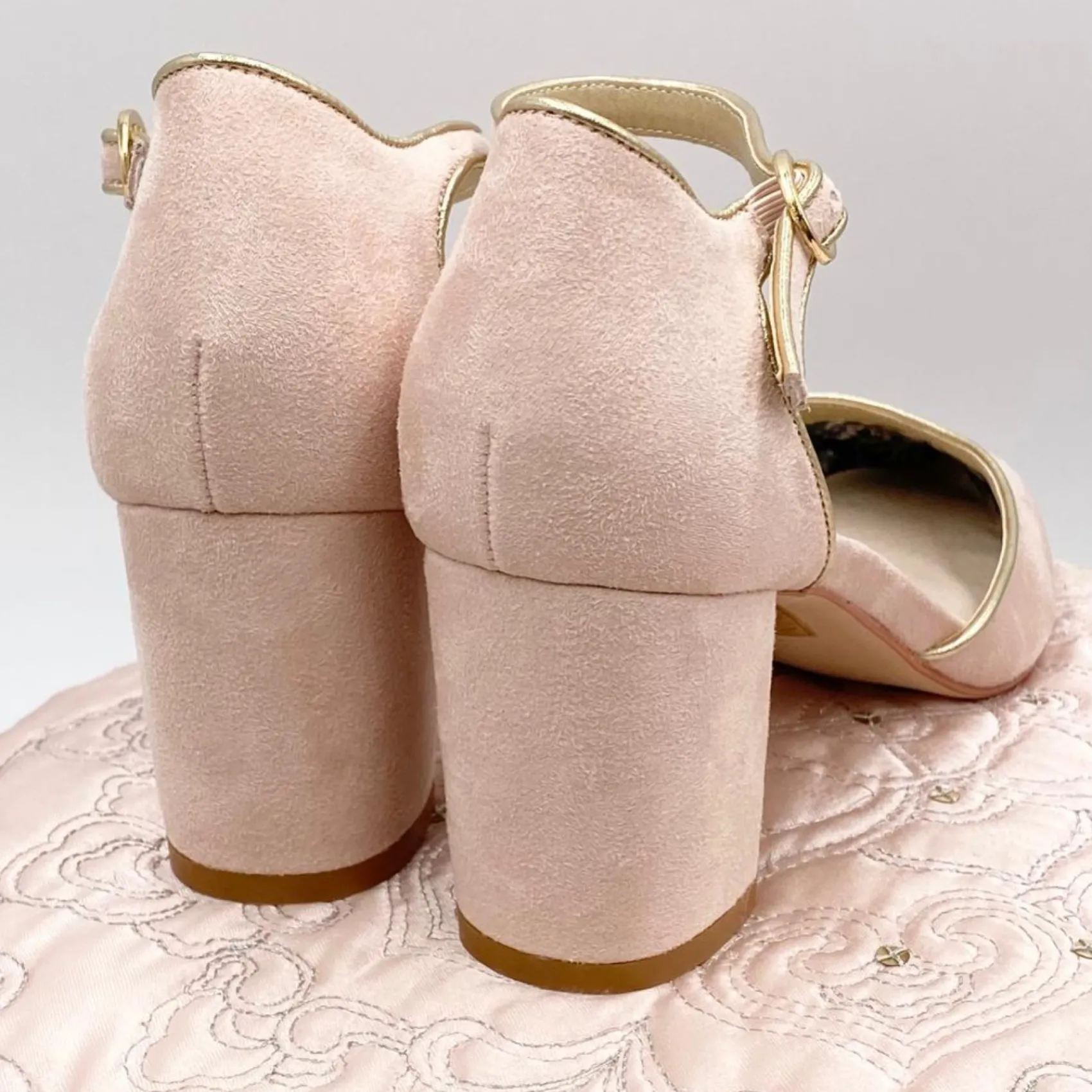 Perfect Bridal Pink Prom Shoes | Prom Shoes*Freya Suede Two Part Block Heel Court Shoes Blush