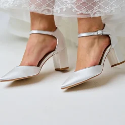 Perfect Bridal Wedding Shoes | Mid Heel*Freya Satin Two Part Block Heel Court Shoes Ivory