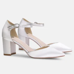 Perfect Bridal Wedding Shoes | Mid Heel*Freya Satin Two Part Block Heel Court Shoes Ivory