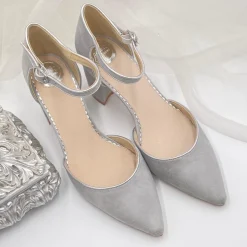 Perfect Bridal Wedding Guest Shoes | Mother Of The Bride Shoes*Freya Suede Two Part Block Heel Court Shoes Stone