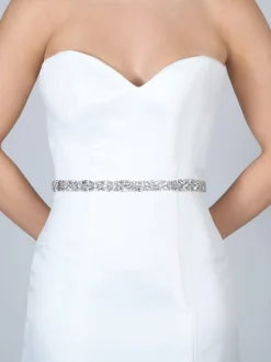 Perfect Bridal Wedding Dress Belts*Gabrielle Slim Crystal Embellished Wedding Belt Silver/ Ivory