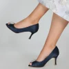 Perfect Bridal Wedding Guest Shoes | Mother Of The Bride Shoes*Gina Satin Peep Toe Shoes with Crystal Trim Navy