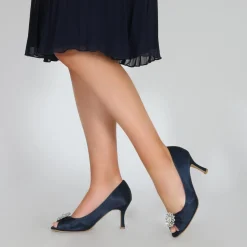 Perfect Bridal Wedding Guest Shoes | Mother Of The Bride Shoes*Gina Satin Peep Toe Shoes with Crystal Trim Navy