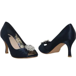 Perfect Bridal Wedding Guest Shoes | Mother Of The Bride Shoes*Gina Satin Peep Toe Shoes with Crystal Trim Navy