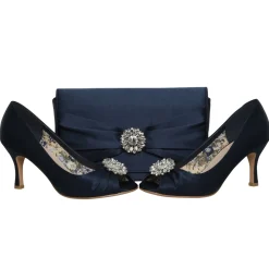 Perfect Bridal Wedding Guest Shoes | Mother Of The Bride Shoes*Gina Satin Peep Toe Shoes with Crystal Trim Navy