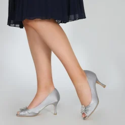 Perfect Bridal Wedding Guest Shoes | Mother Of The Bride Shoes*Gina Satin Peep Toe Shoes with Crystal Trim Silver