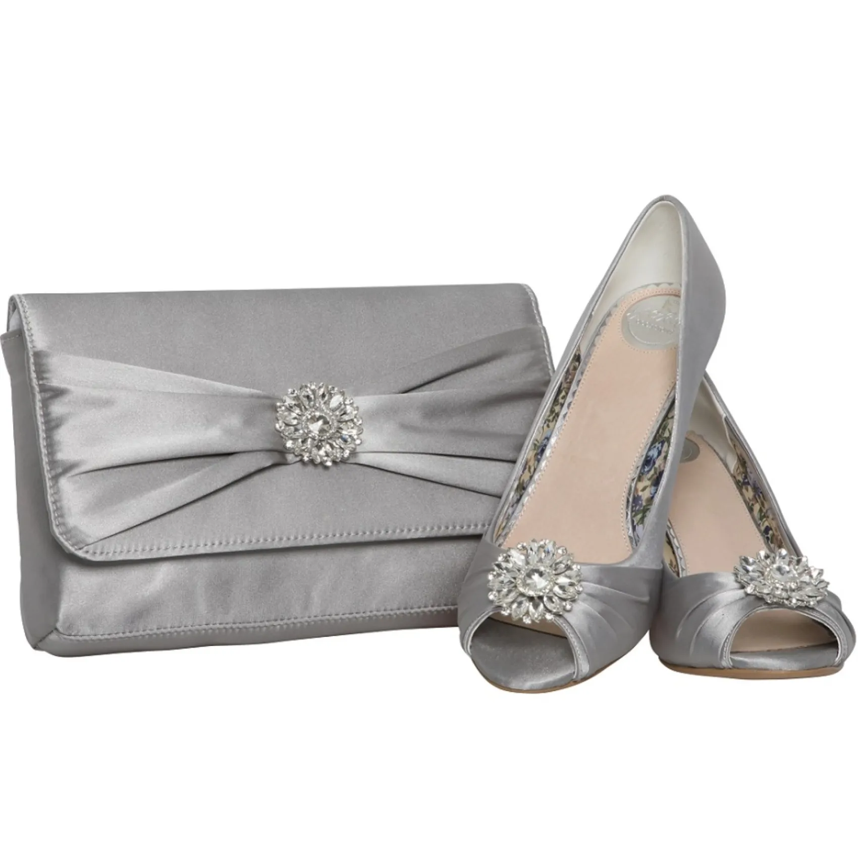 Perfect Bridal Wedding Guest Shoes | Mother Of The Bride Shoes*Gina Satin Peep Toe Shoes with Crystal Trim Silver