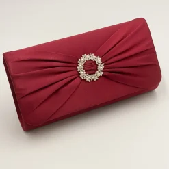 Perfect Bridal Occasion Handbags*Harlow Satin Pearl Brooch Clutch Bag Berry