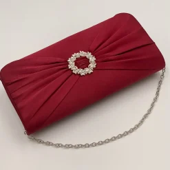 Perfect Bridal Occasion Handbags*Harlow Satin Pearl Brooch Clutch Bag Berry