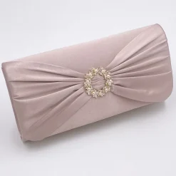 Perfect Bridal Occasion Handbags*Harlow Satin Pearl Brooch Clutch Bag Taupe