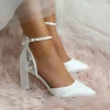 Perfect Bridal Wedding Shoes | Mid Heel*Indi Dyeable Satin Block Heel Ankle Strap Court Shoes Ivory