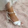 Perfect Bridal Wedding Shoes | Mid Heel*Isla Dyeable Satin Block Heel Sandals with Diamante Detail Ivory