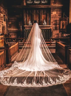 Perfect Bridal Single Tier Veils | Chapel Length & Cathedral Veils*Single Tier Cathedral Veil with Lace Train Ivory