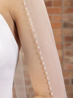 Perfect Bridal Single Tier Veils | Chapel Length & Cathedral Veils*Single Tier Pearl and Crystal Edge Cathedral Veil Ivory