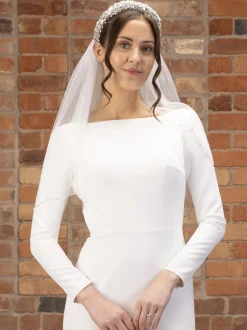Perfect Bridal Single Tier Veils | Elbow Length Veils*Single Tier Pearl and Diamante Edge Short Veil Ivory