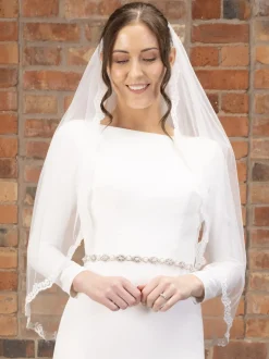 Perfect Bridal Single Tier Veils | Elbow Length Veils*Single Tier Narrow Corded Lace Short Veil Ivory