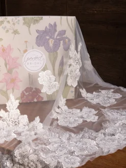 Perfect Bridal Single Tier Veils | Chapel Length & Cathedral Veils*Single Tier Beaded Floral Lace Cathedral Veil Ivory