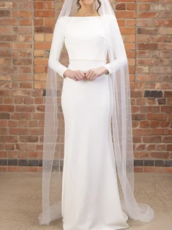 Perfect Bridal Single Tier Veils | Floor Length Veils*Single Tier Pencil Edge Scattered Pearl Veil Ivory