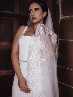 Perfect Bridal Single Tier Veils | Chapel Length & Cathedral Veils*Single Tier Corded Lace Edge Veil Ivory