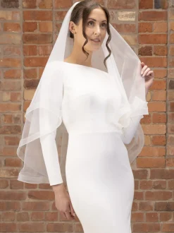 Perfect Bridal Fingertip Veils | Elbow Length Veils*Two Tier Crinoline Edge Short Veil Ivory
