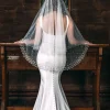 Perfect Bridal Two Tier Veils | Fingertip Veils*Two Tier Heavily Embellished Short Pearl Veil Ivory