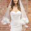 Perfect Bridal Two Tier Veils | Fingertip Veils*Two Tier 3D Flowers Edge Fingertip Veil Ivory