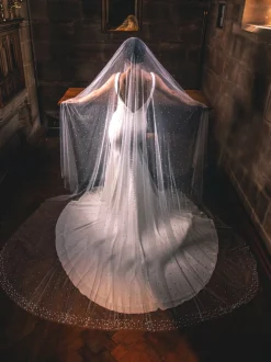 Perfect Bridal Two Tier Veils | Chapel Length & Cathedral Veils*Two Tier Heavily Embellished Pearl Cathedral Veil Ivory