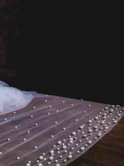 Perfect Bridal Two Tier Veils | Fingertip Veils*Two Tier Heavily Embellished Short Pearl Veil Ivory