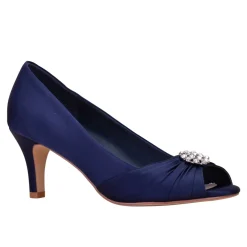 Perfect Bridal Party Shoes | Wedding Guest Shoes*Jolene Satin Peep Toes with Diamante Brooch Midnight