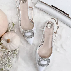 Perfect Bridal Mother Of The Bride Shoes | Wedding Shoes*Lennox Pointed Slingback Kitten Heels Ivory