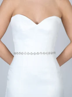 Perfect Bridal Wedding Dress Belts*Leona Thin Diamante Wedding Belt Silver